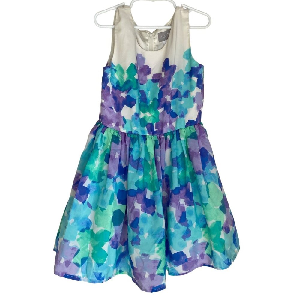 Sleeveless Floral Girls Dress With Colorful Watercolor Design Size 8